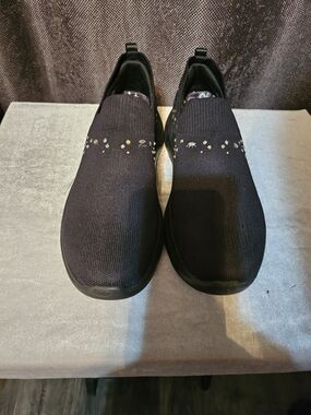 Skechers Black Slip-On Knit Sneakers with Rhinestone Accents